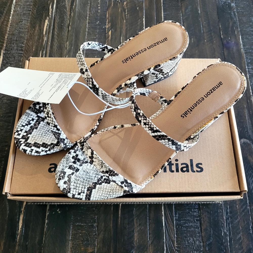 Amazon Essentials Thin Two Strap White Snake Heel… - image 1